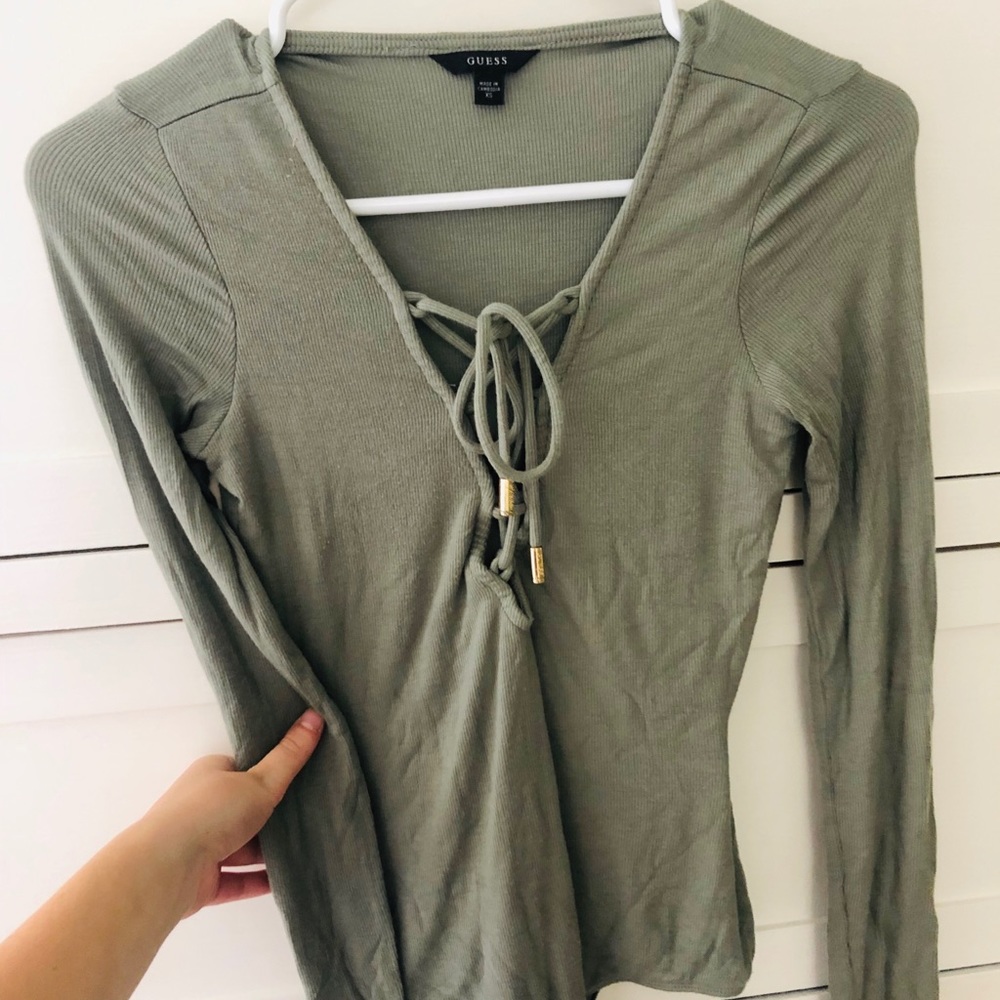 💚Olive long sleeve tie-front bodysuit